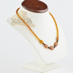 Natural polished cognac amber beads necklace